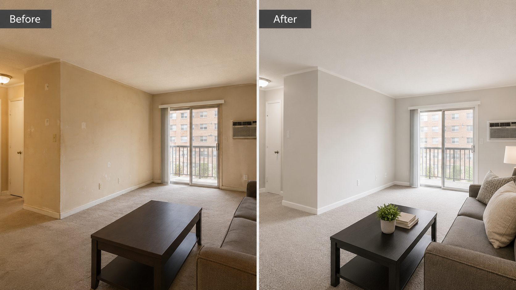 Interior before and after painting comparison